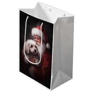 Sacola Para Presentes Média Poodle com Papai Noel Natal Festivo
