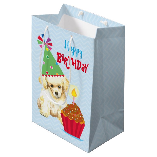 Sacola Para Presentes Média Poodle de Brinquedo de Aniversário (Frente inclinada)