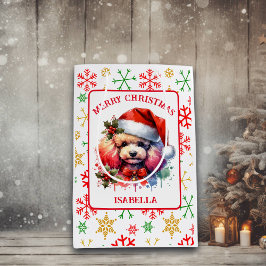 Sacola Para Presentes Média Poodle em Santa Hat