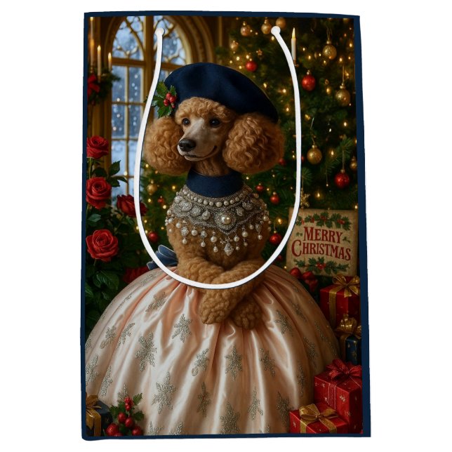 Sacola Para Presentes Média Poodle Miniatura Feriado  (Frente)