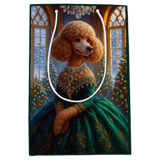 Sacola Para Presentes Média Poodle Miniatura Feriado  (Frente)