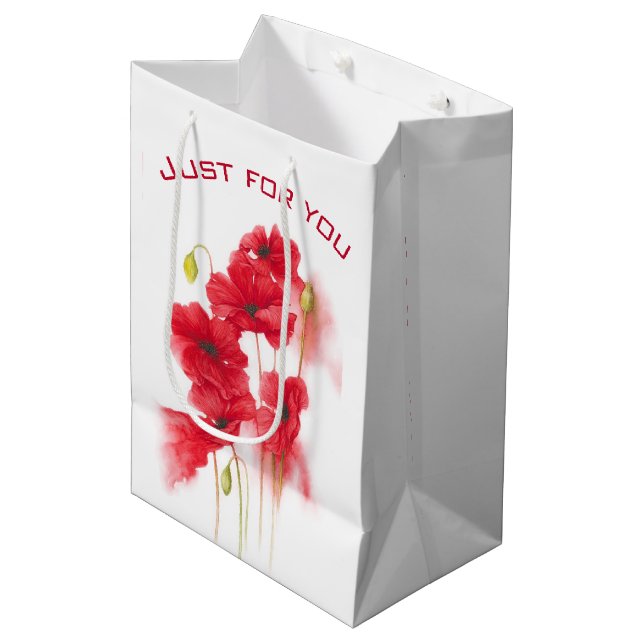 Sacola Para Presentes Média Poppies vermelhos de aquarela (Frente inclinada)