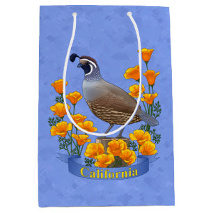 Sacola Para Presentes Média Poppy Ouro e codorniz de pássaros do Estado da Ca