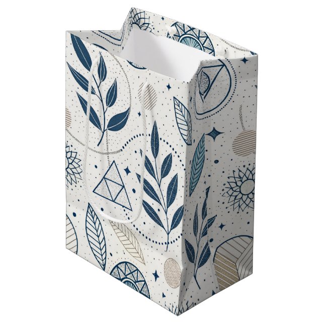 Sacola Para Presentes Média Porta Geométrica Azul (Frente inclinada)