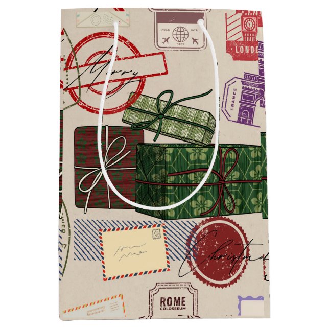 Sacola Para Presentes Média Postage christmas (Frente)