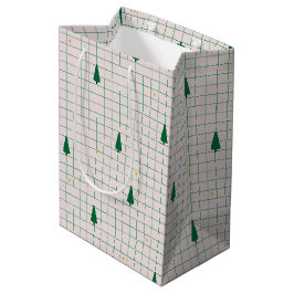 Sacola Para Presentes Média Praça Verde com Árvores de Natal em branco