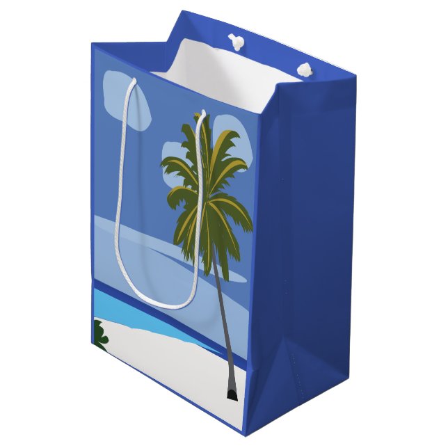 Sacola Para Presentes Média Praia de Férias da Árvore de Palma de Praia (Frente inclinada)