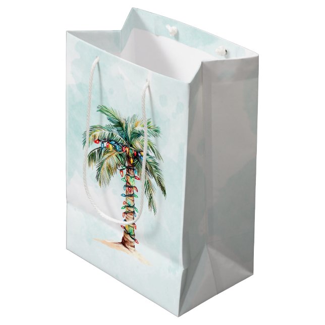 Sacola Para Presentes Média Praia de Natal com Palmeira Férias (Frente inclinada)