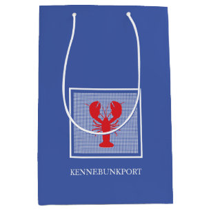 Sacola Para Presentes Média Preppy Blue Gingham Red Lobster Cidade Costeira