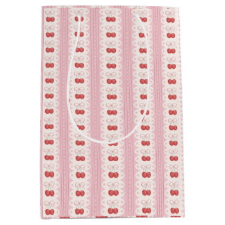 Sacola Para Presentes Média Preppy Cherry Stripes - Pink and Off White
