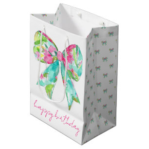 Sacola Para Presentes Média Preppy Pink e Arcos verdes personalizados