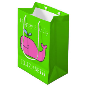 Sacola Para Presentes Média Preppy Pink e Green Whales personalizadas