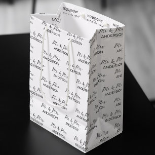 Sacola Para Presentes Média Presente de casamento Sr. e Sra. nome personalizad