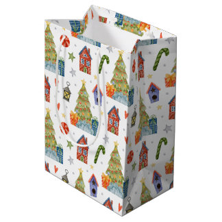 Sacola Para Presentes Média Presente de Inverno do Natal Cana de Açúcar