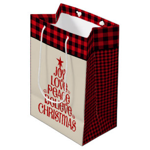 Sacola Para Presentes Média Presente de Natal Ama a Paz Acreditem Xadrez