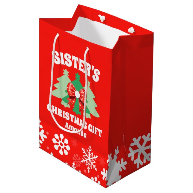 Sacola Para Presentes Média Presente de Natal da Irmã Personalizada (Frente inclinada)