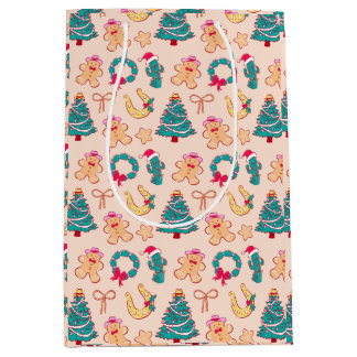 Sacola Para Presentes Média Presente de Natal de Cowboy Pastel Ocidental