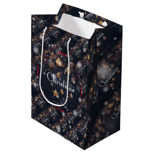 Sacola Para Presentes Média Presente Elegante de Natal Moderno (Frente inclinada)