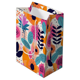 Sacola Para Presentes Média Presente Floral Caprichoso no Estilo Arte Folclóri