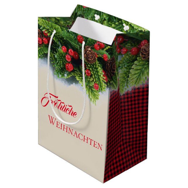 Sacola Para Presentes Média Presente Natal Bag-Evergreen Frohliche Weihnachten (Verso inclinado)