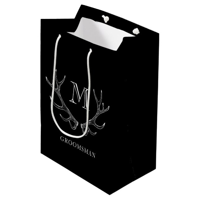 Sacola Para Presentes Média Presente Personalizado Rústico Preto e Branco de G (Frente inclinada)
