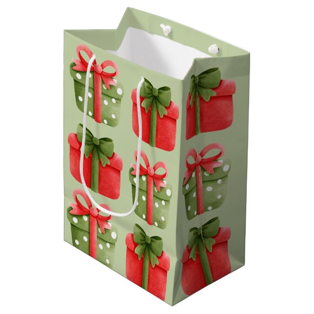 Sacola Para Presentes Média Presentes de Natal Vermelhos, Pastel Média Bag de  (Frente inclinada)