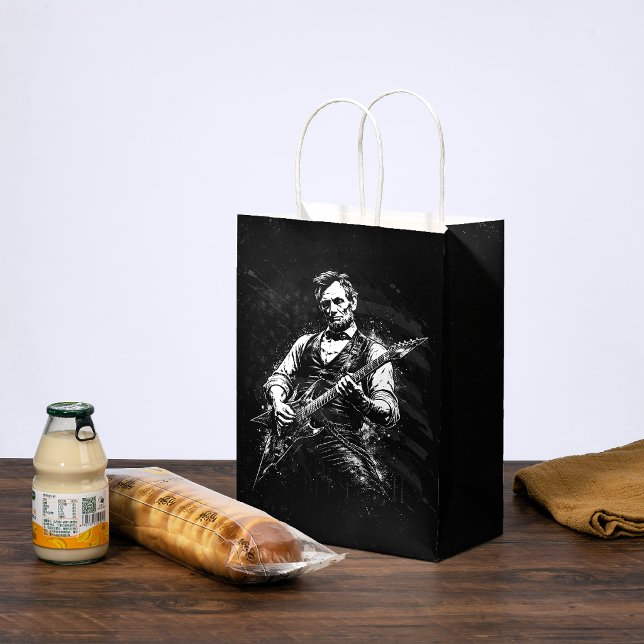 Sacola Para Presentes Média Presidente Abraham Lincoln Tocando Violão (Criador carregado)