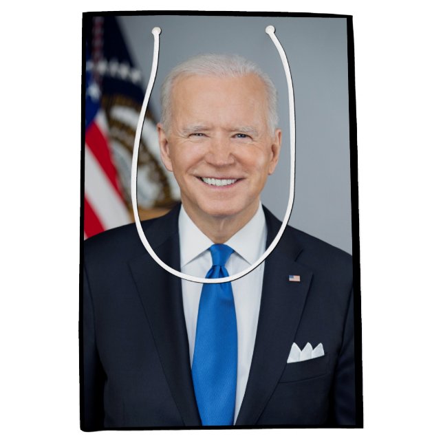 Sacola Para Presentes Média Presidente Joe Biden Casa Branca Retrato Médio (Frente)