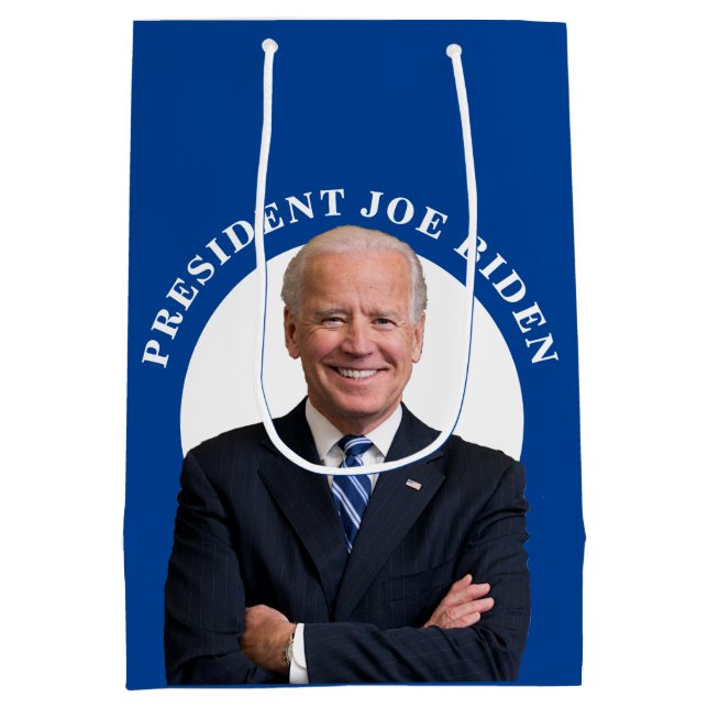 Sacola Para Presentes Média Presidente Joe Biden Retrato de Azul (Verso)
