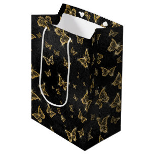 SACOLA PARA PRESENTES MÉDIA PRETO COM BORDAS DOURADAS