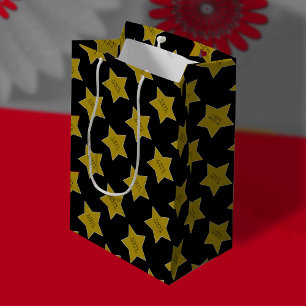 Sacola Para Presentes Média Preto com feliz aniversario das estrelas de