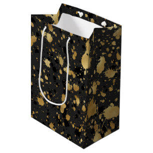 Sacola Para Presentes Média Preto e Dourado