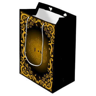 Sacola Para Presentes Média Preto e Dourado com elementos decorativos