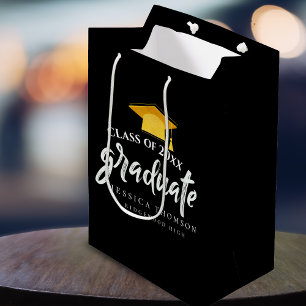 Sacola Para Presentes Média Preto e Dourado Formando o Favor da Festa de forma