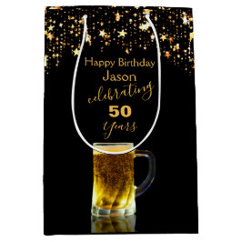 Sacola Para Presentes Média Preto Elegante moderno e brilho Dourado