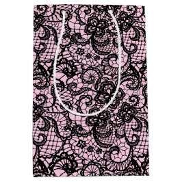 Sacola Para Presentes Média Preto Lace a Rosa