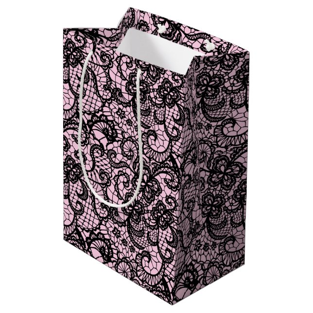 Sacola Para Presentes Média Preto Lace a Rosa (Verso inclinado)