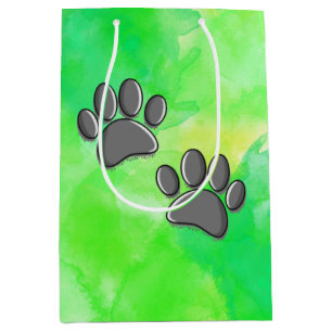 Sacola Para Presentes Média Preto Puppy Paw Imprime Aquarela