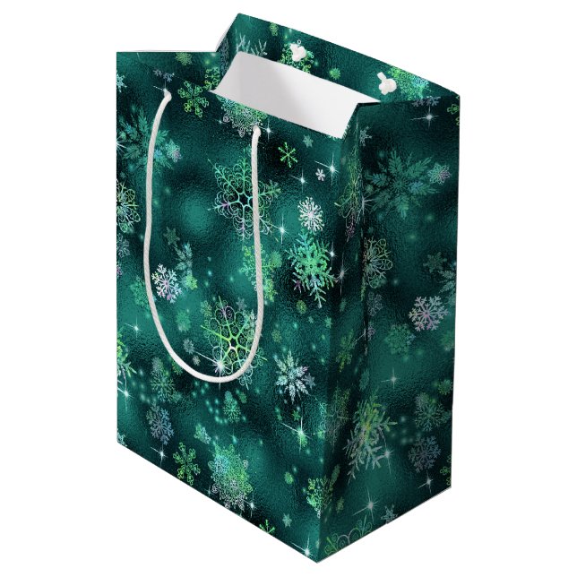 Sacola Para Presentes Média Prettiest Snowflakes Green ID846 (Verso inclinado)