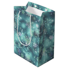 Sacola Para Presentes Média Prettiest Snowflakes, Teal ID846