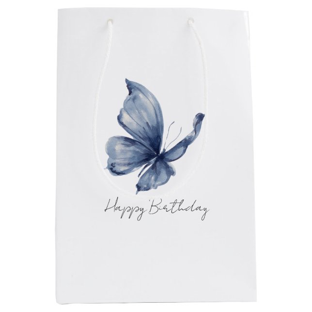 Sacola Para Presentes Média Pretty Blue Butterfly Birthday (Frente)