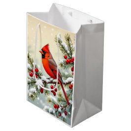 Sacola Para Presentes Média Pretty Christmas Cardinal and Snowflakes Christmas