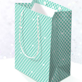 Sacola Para Presentes Média Pretty Love Heart Lattice Mesh Mint Birthday