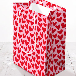 Sacola Para Presentes Média Pretty Love Heart Pattern Pink Red Valentine