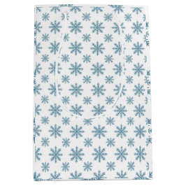 Sacola Para Presentes Média Pretty retro snowflake pattern blues watercolor