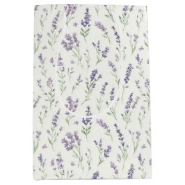 Sacola Para Presentes Média Pretty White Lavender Flowers Bridal Shower  