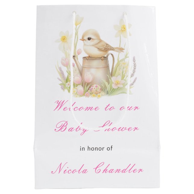 Sacola Para Presentes Média Primavera Bird Watting Can Chá de fraldas (Verso)