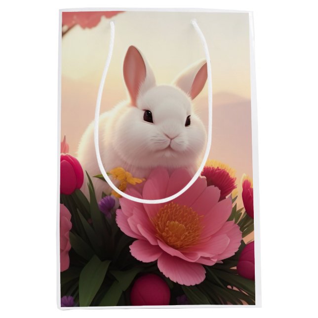 Sacola Para Presentes Média Primavera Blessing Bunny Flower Primavera Gift Bag (Frente)