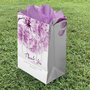 Sacola Para Presentes Média Primavera floresce roxo obrigado de casamento