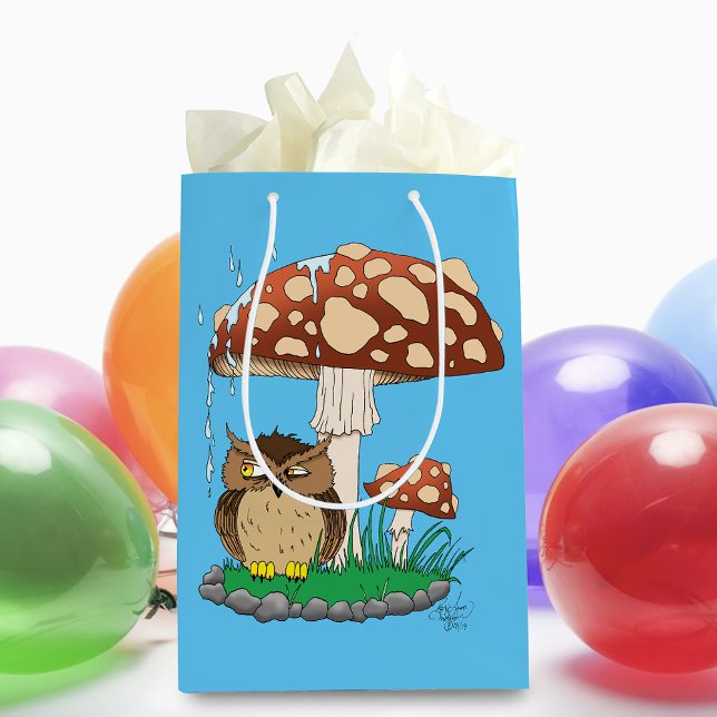 Sacola Para Presentes Média Primavera Rain Chá Coruja Cogumelo (Criador carregado)